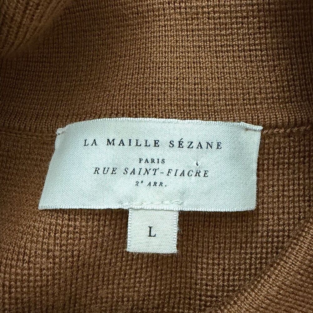 Sezane Betty Cardigan Large Hazelnut Brown Merino Wool Patch Pockets Sweater - Picture 3 of 10